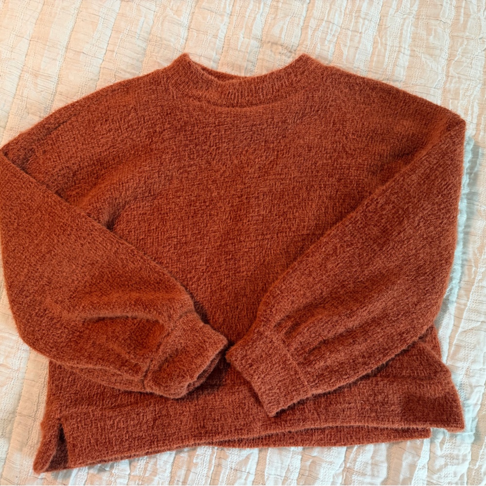 Cozy Rust Crewneck Sweater -Girls